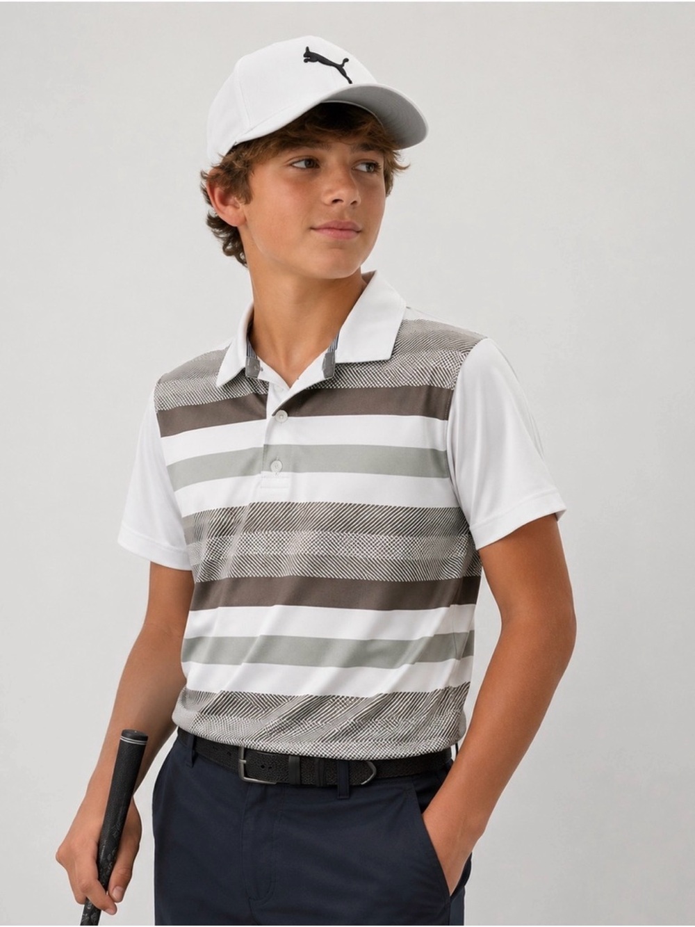 Puma Golf Polo Shirt - Youth Large - Gray Stripe